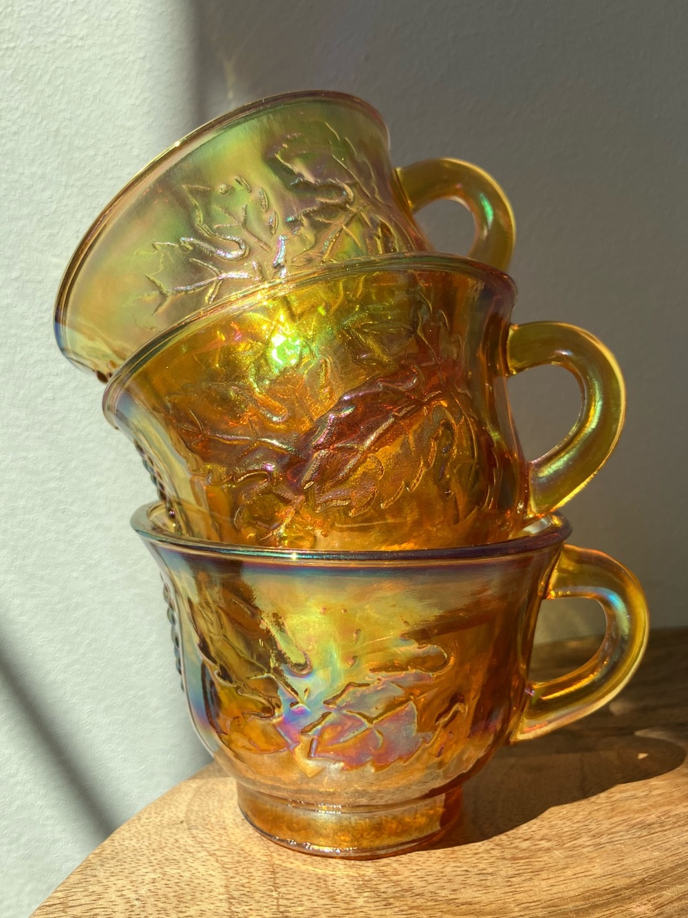 Vintage Indiana Glass Princess Amber Carnival Punch Cups - Set of 3